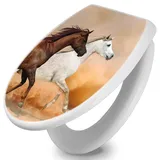 Banjado Toilettendeckel Mit Absenkautomatik WC-Sitz Soft Close Weiß Hygienischer Duroplast Leichte Montage Mit Motiv Wilde Pferde