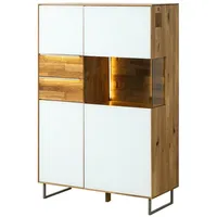 MASSIVMOEBEL24.DE Highboard Wildeiche 94x43x144 natur geölt / Glas weiß