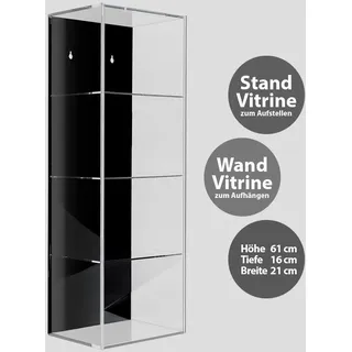 Schwäbische Albumfabrik Hochwertige Acryl-Vitrine mit schwarzer Rückwand und 4 Ebenen. Einschub an der Vorderseite kann komplett geöffnet werden. Wahlweise als Stand-oder Wandvitrine zu verwenden, wird aufgebaut geliefert