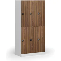 Schließfachschrank, 6 Fächer, 1850 x 900 x 500 mm, RFID-Schloss, laminierte Tür, Nussbaum