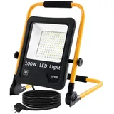 XMTECH LED Fluter LED Baustrahler 100W Warmweiß- inkl. Standgestell und Tragegriff LED Arbeitsscheinwerfer Innen-und Außenbereich Wasserdicht IP66 Flutlichtstrahler