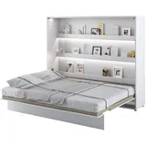 Schrankbett Bed Concept, Wandklappbett mit Lattenrost, V-Bett, Wandbett Bettschrank Schrank mit integriertem Klappbett Funktionsbett (BC-14, 160 x 200 cm, Weiß/Weiß Hochglanz, Horizontal)