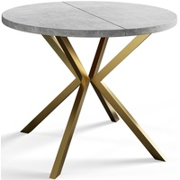 Runder Esszimmertisch LOFT LITE, ausziehbarer Tisch Durchmesser: 100 cm/180 cm, Wohnzimmertisch Farbe: Hellgrau, mit Metallbeinen in Farbe Gold