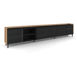 SKRAUT HOME Lowboard 309x61x35 cm Schwarz Eiche Holzwerkstoff