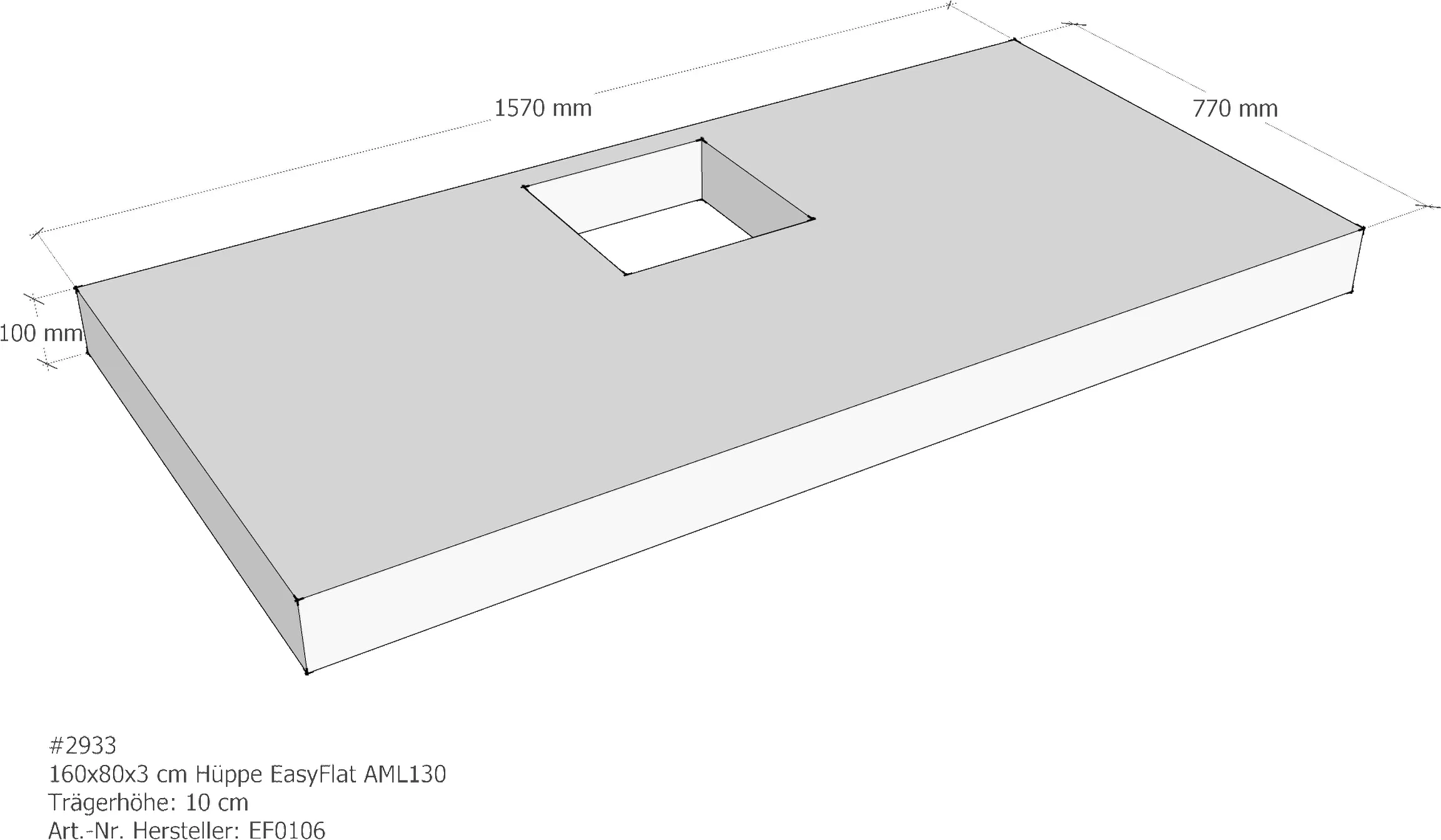 Duschwannenträger Hüppe EasyFlat quer 160x80x3 cm rechteckig AML130