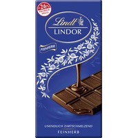 Lindt Schokolade LINDOR Feinherb, Promotion | 100 g Tafel | Feinherbe Schokolade mit einer unendlich zartschmelzenden Füllung | Schokoladentafel | Schokoladengeschenk, 2023 Version