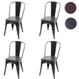 Mendler 4er-Set Esszimmerstuhl HWC-H10e, Stuhl, Chesterfield Metall Kunstleder Industrial Gastro ~ schwarz-braun