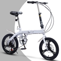 Dxcaicc Klapprad Faltbares Fahrrad mit 16 Zoll Hochwertiger Carbonstahlrahmen Einfaches Falten, mit 6 Gängen Erwachsenen-Portable-Fahrrad Stadtfahrrad,Weiß