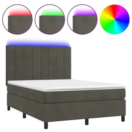 vidaXL Boxspringbett mit Matratze & LED Dunkelgrau 140x200 cm Samt