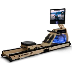 Sportstech Wasser-Rudergerät AquaElite hellbraun, 360° 21.5" Display, Wasserwiderstand, App kompatibel, klappbar, LED Beleuchtung