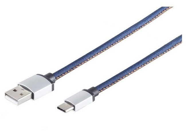 Kabelbude.eu USB Ladekabel, USB-A-Stecker auf USB Typ C Stecker, Jeans Smartphone-Kabel, (200 cm) blau