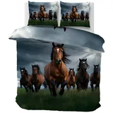 CCZM Bettwäsche 140x200 Pferd - Bettbezug 140x200 Pferd mit 2 Kissenbezüge 70x90 cm, Tier Wendebettwäsche, Microfaser Bettwäsche mit Reißverschluss, J-995