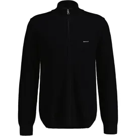 GANT Herren Pique-Strickjacke - COTTON PIQUE ZIP CARDIGAN, Reißverschluss, Baumwolle Schwarz 2XL