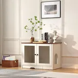 FOREST GRAVITY Katzenschrank Katzentoilette Klein Katzenklo Schrank Large Cat Litter Box Furniture Modern 82 * 58.5 * 53 cm Katzenhaus mit Tür und Separater Trennwand Antikes Weiß