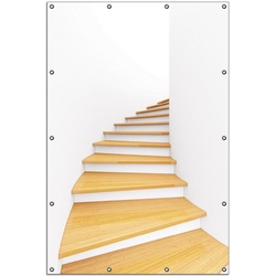 Wallario Sichtschutzzaunmatten Wendeltreppe aus hellem Holz braun 120 cm x 180 cm