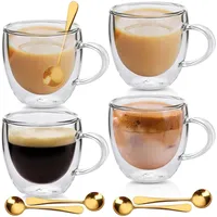 Latte Macchiato Gläser Doppelwandig Espressotassen Set, 4 x 250ml Doppelwandige Gläser mit 4 Löffeln, Cappuccino Tassen Kaffeegläser Kaffeetassen Eiskaffee Glas Thermogläser Kaffeebecher