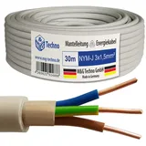 M&G Techno 30m NYM-J 3x1,5 mm2 Mantelleitung Feuchtraumkabel Elektrokabel Kupfer Made in Germany, 10918, grau