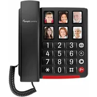 Amplicomms BigTel 40 Schnurgebundenes Seniorentelefon Foto-Tasten, für Hörgeräte kompatibel, Wahlwiederholung LED-Display Schwarz