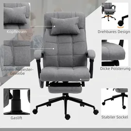 Vinsetto Bürostuhl mit Massagefunktion, Ergonomisch Schreibtischstuhl mit Liegefunktion, Lendenheizung, Höhenverstellbar Computerstuhl mit Kopfstütze,
