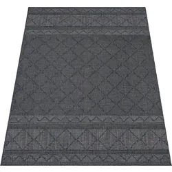 Teppich PACO HOME "Vermont 191", grau (anthrazit), B:150cm H:4mm L:150cm, Polypropylen, Teppiche, Flachgewebe, modernes Design mit Rauten, gesteift, Outdoor geeignet