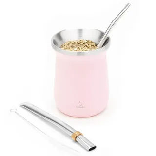 balibetov Yerba Mate Tee Set (Mate Becher) aus Rostfreiem Edelstahl mit Bombilla (Strohhalm) für Mate, Yerba Mate Set Leicht zu Reinigen und Sehr Widerstandsfähig (ROSA)