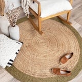 FRAAI Jute Teppich Rund - Fair Natur Grün Ø 140cm - Jute - Flachgewebe - Einfarbig - Boho, Modern - Wohnzimmer, Esszimmer, Schlafzimmer - Carpet