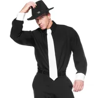 Gangster Shirt und Krawatte für Herren - schwarz-weiß - Größe: XXL - Mafia Kostüm Verkleidung - Zubehör Karneval & Motto-Party