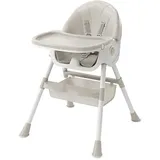 4-in-1 Kinderhochstuhl, Klappbarer Baby Essstuhl mit Höhenverstellung, Verstellbarem Doppeltablett, Korb, Kinderstuhl für Zuhause und Unterwegs (4 in 1 Beige)