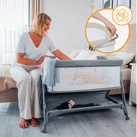 lionelo Luna ein tragbares Beistellbett mit einer Matratze, reisebett, von Neugeboren bis 9 kg, in der Höhe und der Neigung verstellbar, 4 Rädern - Beige