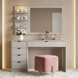 beautysofa SCHMINKTISCH Malta mit 5 Schubladen, mit Spiegel, mit Griffen, Kaschmir