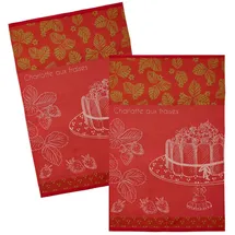 COUCKE Geschirrtuch Charlotte aux fraises, (2-tlg., 2-teilig), Küchentücher (2 Stück) ca.50x75cm Jacquard Baumwolle rot
