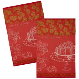COUCKE Geschirrtuch Charlotte aux fraises, (2-tlg., 2-teilig), Küchentücher (2 Stück) ca.50x75cm Jacquard Baumwolle rot