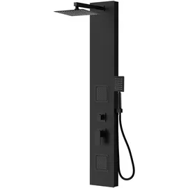Badplaats Duschpaneel, Hudson mit Mischbatterie Schwarz PVC – 120 x 20 cm,
