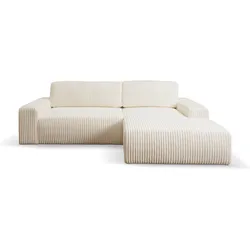Ecksofa WERK2 "Hugo-L L-Form", beige (creme), B:267cm H:85cm T:167cm, 100% Polyester, Sofas, Design Ecksofa in Cord mit Schlaffunktion & Bettkasten