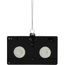 Christbaumschmuck 11,5cm Glas Videokassette Figur Handbemalt & mit Glitzer Weihnachtsbaum Anhänger Weihnachten Weihnachtsbaumschmuck VHS Video Schwarz