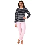 RELAX by Normann Edler Damen Frottee Pyjama Langarm Schlafanzug mit Bündchen in Streifenoptik - 291 13 569, Farbe:Marine, Größe2:40/42 - 40