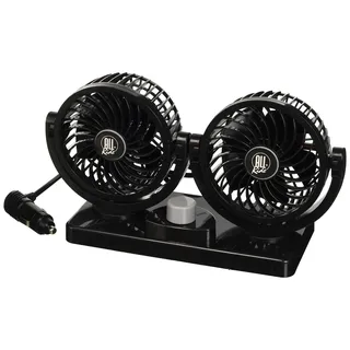 0 All Ride Auto Ventilator 12V - Doppellüfter - Anschluss über Zigarettenanzünder im Auto - Inkl. 2 Halterungen mit Klebestreifen für das Armaturenbrett - Kunststoff - Schwarz