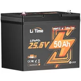 LiTime 24V 50Ah Lithium Batterie mit Bluetooth und BMS LiFeP04 1280Wh Solarakkus (24 V), Geeignet für 100lb Elektromotor-Boote, Wohnmobile und Solaranlagen schwarz