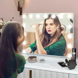 Homcom Hollywood Spiegel mit Beleuchtung, mit 15 LED Licht, Kosmetikspiegel mit 10x Vergrößerung, USB-Ladeanschluss,