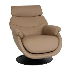 Mendler Relaxsessel mit Hocker HWC-K99, Fernsehsessel Sessel, Wippfunktion drehbar, Metall Echtleder/Kunstleder ~ taupe