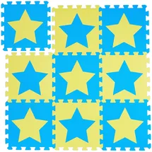 Relaxdays Puzzlematte Sterne, Eva Schaumstoff, Blau Gelb Weich 91 x 91 cm 550 g