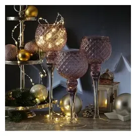 MARELIDA Kelch Windlicht 3 Höhen rosa 3er Set