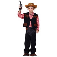 Karneval-Klamotten Cowboy-Kostüm Jungen Rodeo Wilder Westen, Kinderkostüm mit Chaps, Hemd und Weste braun|rot|schwarz|weiß 116-128