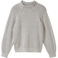 Tom Tailor Damen Gerippter Pullover mit Stehkragen, grau, Uni,