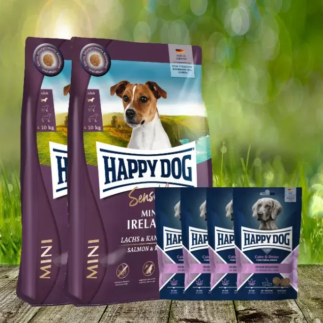 Happy Dog Sensible Mini Ireland 2 x 4 kg + Happy Dog Care Snack Relax & Calm 4 x 100 g *geschenkt*