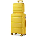 KONO Reisekoffer Handgepäck Koffer Trolley mit Kosmetikkoffer Beautycase Gepäck-Sets, Kleiner Koffer mit Rollen and TSA Schloss (Handgepäck mit Kosmetikkoffer, Gelb)