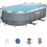 Bestway Power Steel Frame Pool Set, oval, grau, 424 x 250 x 100 cm
