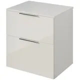 Bernstein Tim 60 cm für Aufsatzwaschbecken - Badmöbelfarbe Weiß glänzend Griff Chrom, Waschtischplatte Weiß, Glänzend