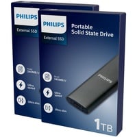 Philips FM01SS030P/20 externe SSD (1TB) 1.8" 540 MB/S Lesegeschwindigkeit, 520 MB/S Schreibgeschwindigkeit, Ultra Speed USB-C 3.2, Aluminium, Space Grey, 2er Pack