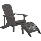 Beliani Gartenstuhl mit Fußhocker Dunkelgrau Kunstholz Muskoka Stuhl mit breiten Armlehnen Gartenmöbel Gartenausstattung Lounge Terrasse